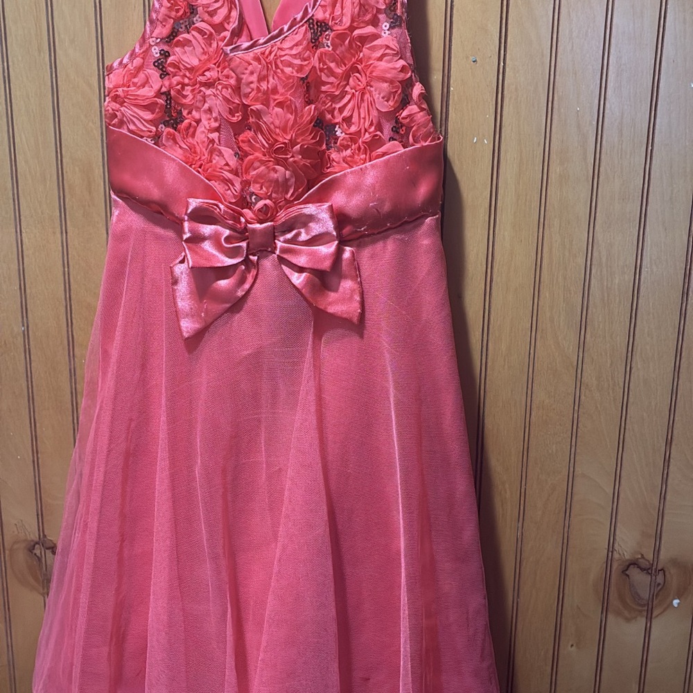 Holiday Editions Coral Kids Dress with Floral Details